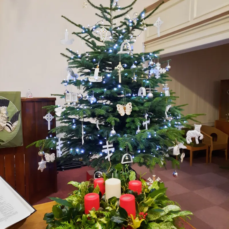 Christmas tree at New Road Baptist Church - brightens up the church celebrating a special time of year!